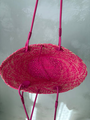 Loewe Pink Raffia Small Anagram Basket Bag