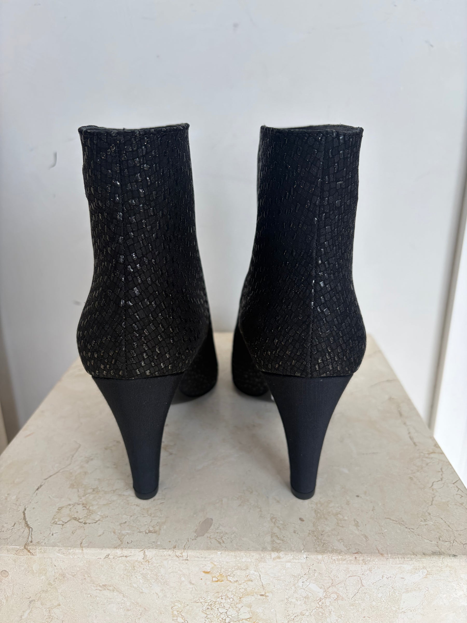 Chanel Black Textured Fabric Pointed Ankle Boot, 39.5 C