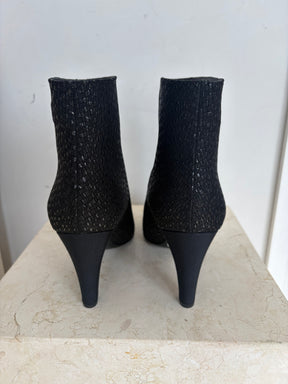Chanel Black Textured Fabric Pointed Ankle Boot, 39.5 C