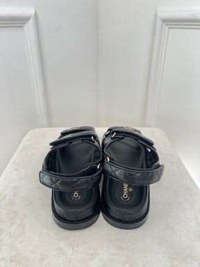 Chanel Black Quilted Leather Dad Sandals, 39C