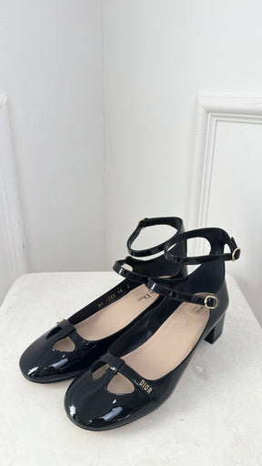 Dior Black Patent Leather Ankle Strap Mary Jane, 38