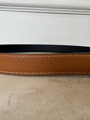 Hermes Reversible Belt Black Tan Gold H, 75