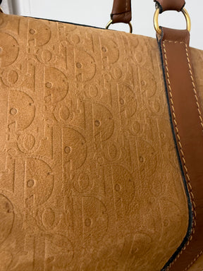 Dior Tan Nubuck Oblique Monogram Embossed Boston Bag