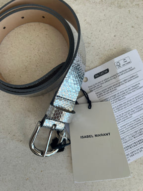 Isable Marant Silver Reptile Embossed Leather belt, 85cm