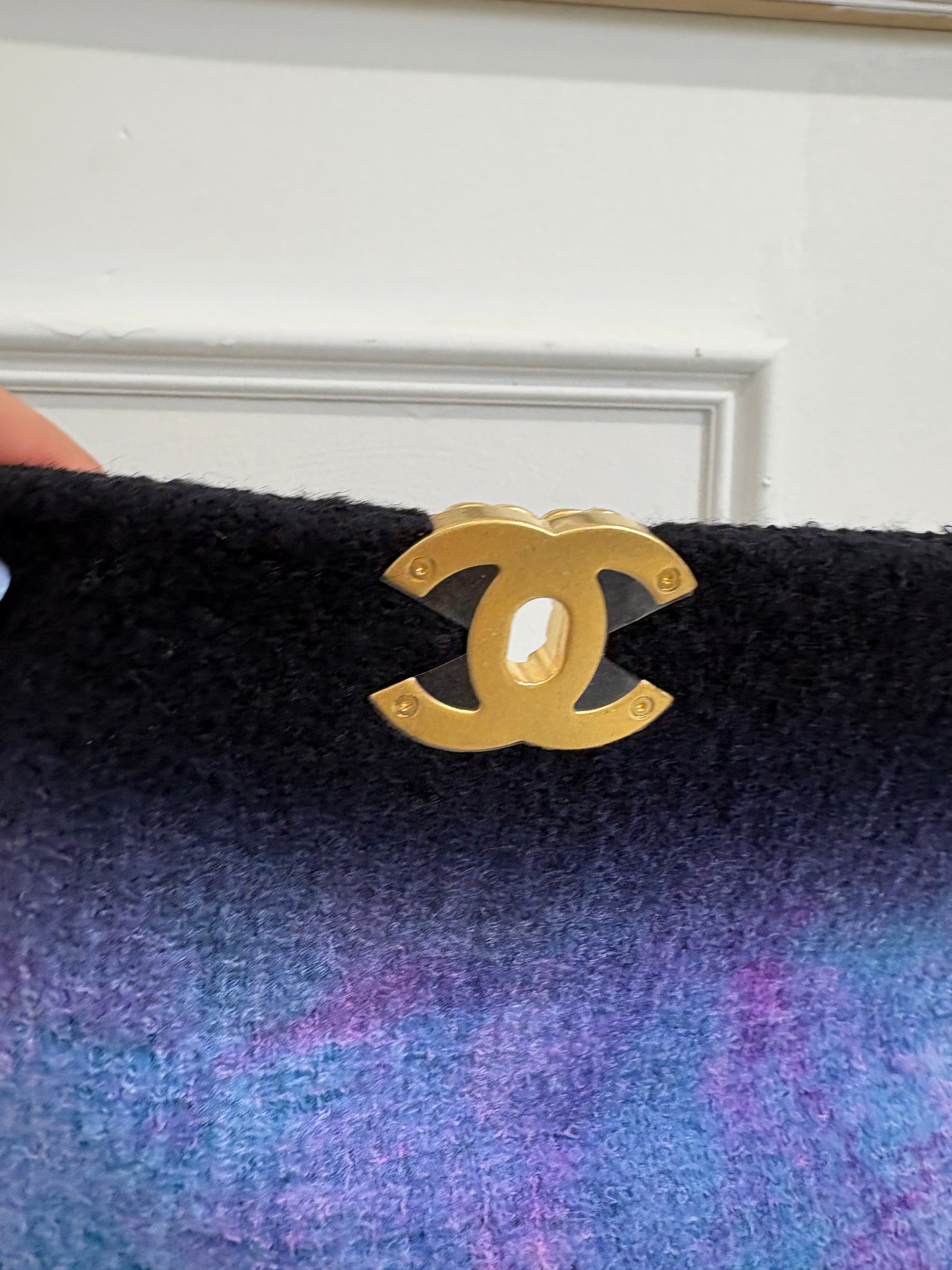 Chanel Flap Bag 19 In Boucle Black Blue Purple