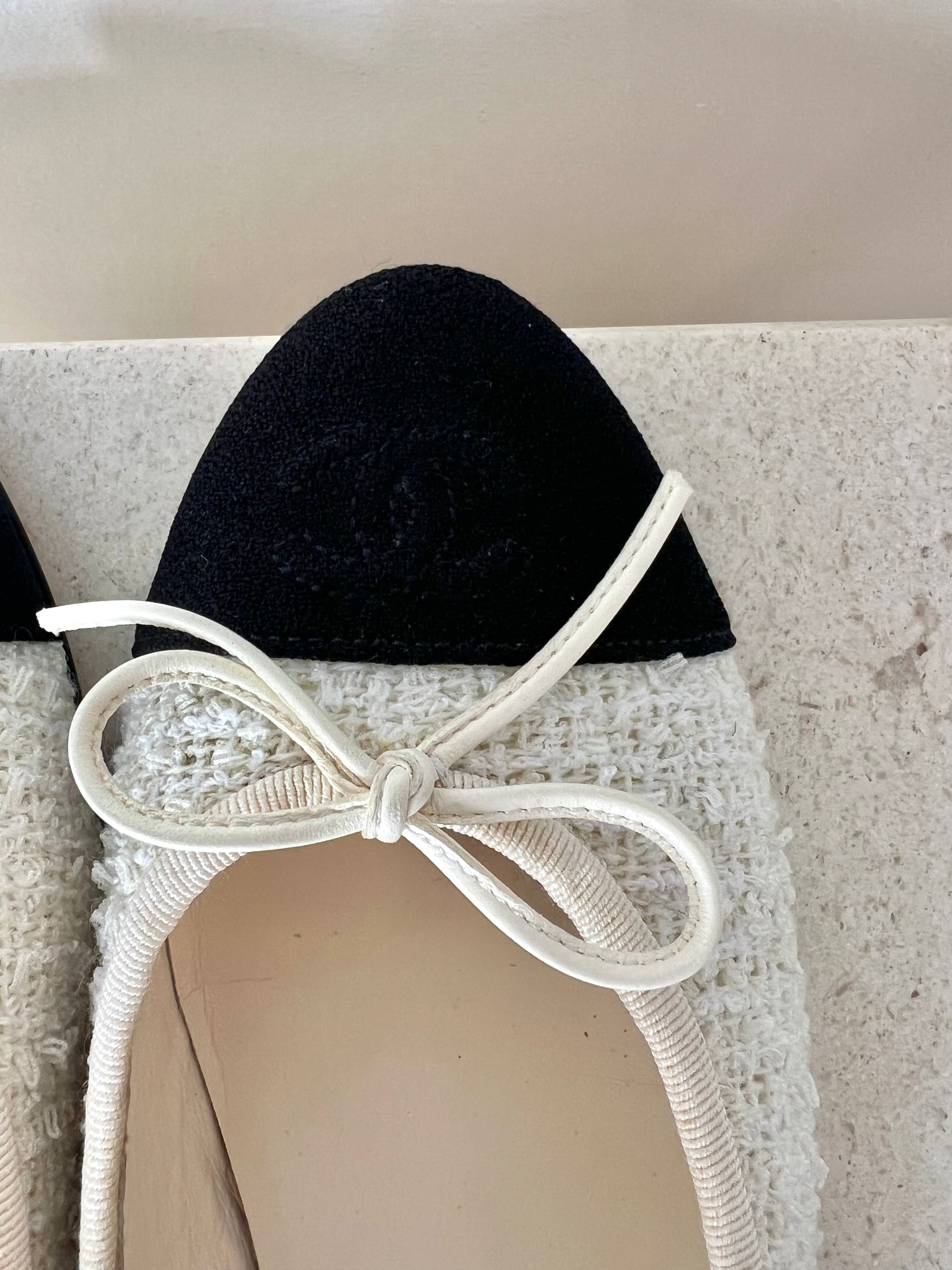 Chanel Cream Tweed Logo Ballet Flats, 37C