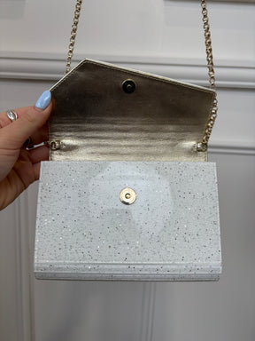 Jimmy Choo Candy Acrylic Clutch White Speckled Glitter