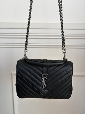Saint Laurent Black Chevron Leather Medium College Bag