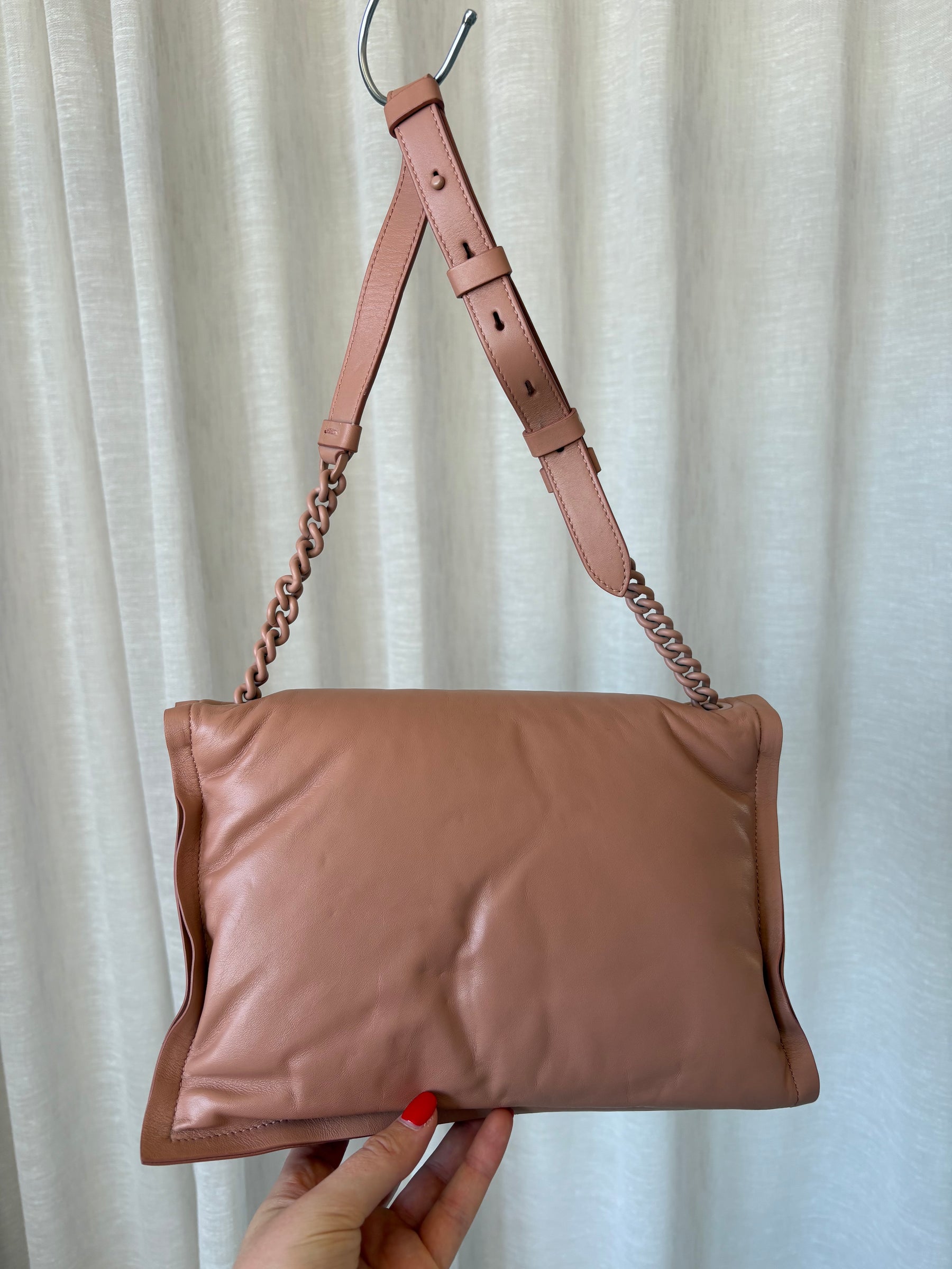 Salvatore Ferragamo Dust Rose Leather Pillow Chain Shoulder Bag