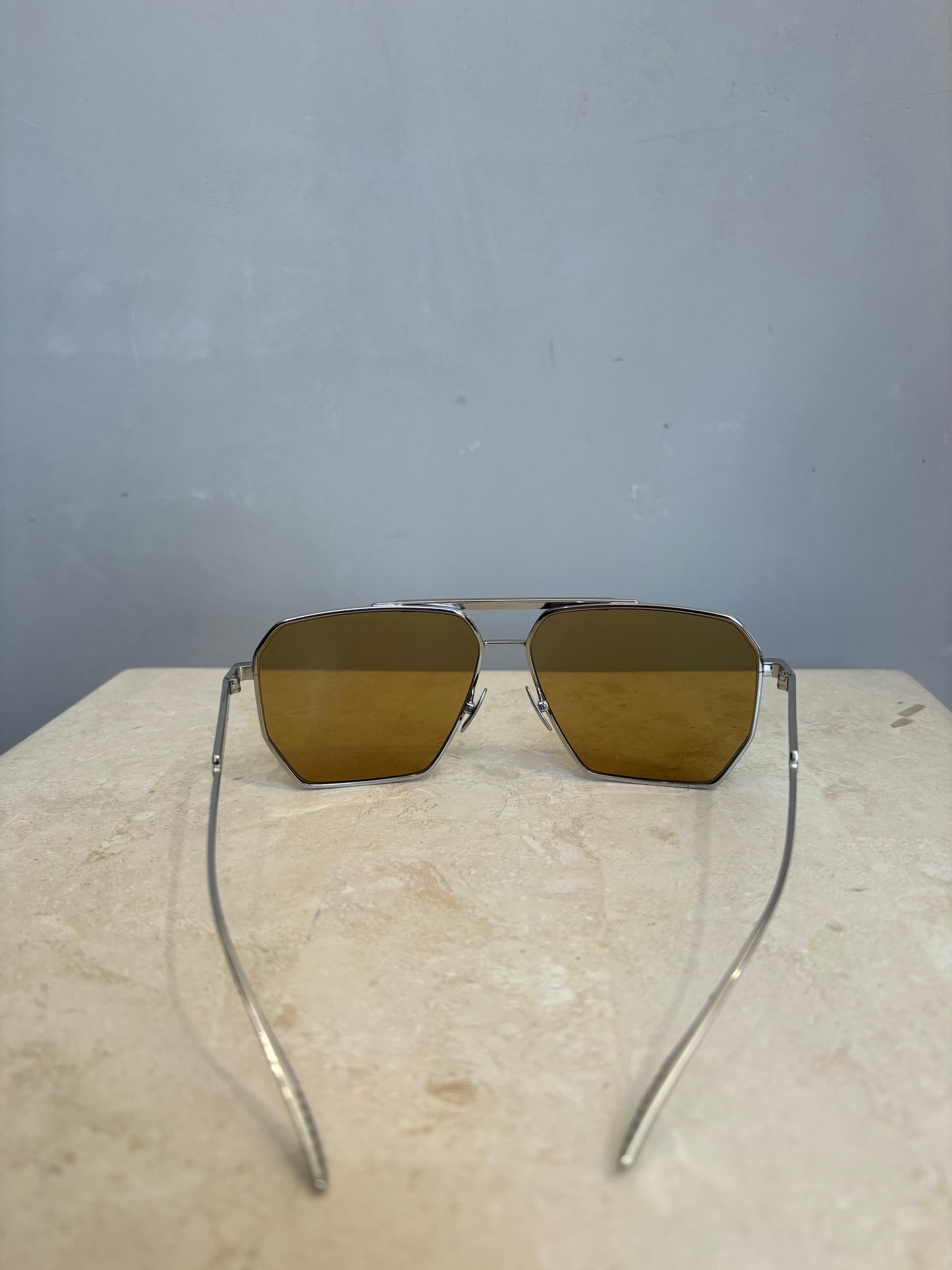 Bottega Veneta Silver Aviator Sunglasses