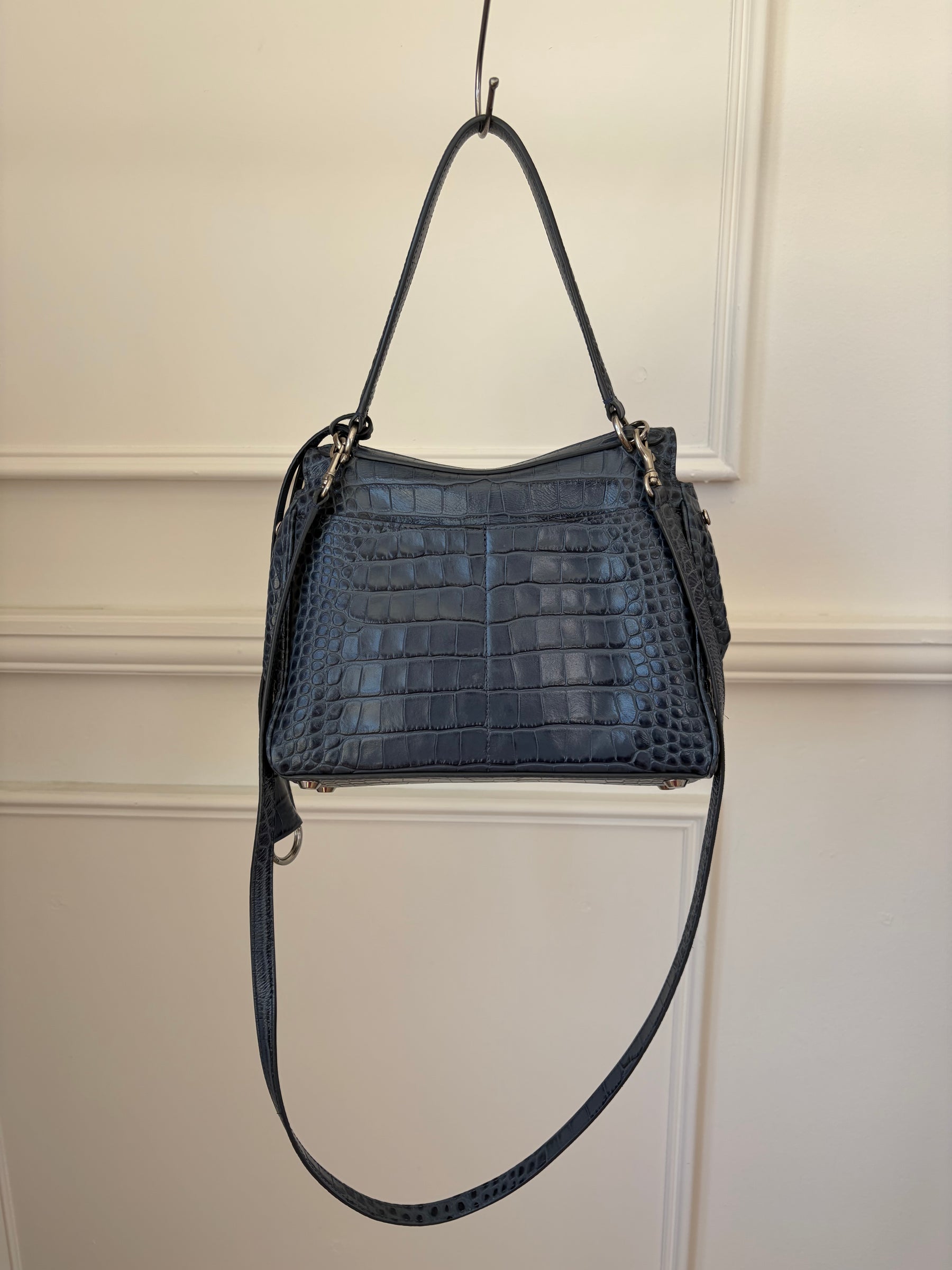 Balenciaga Denim Blue Croc Embossed Small Rodeo Bag