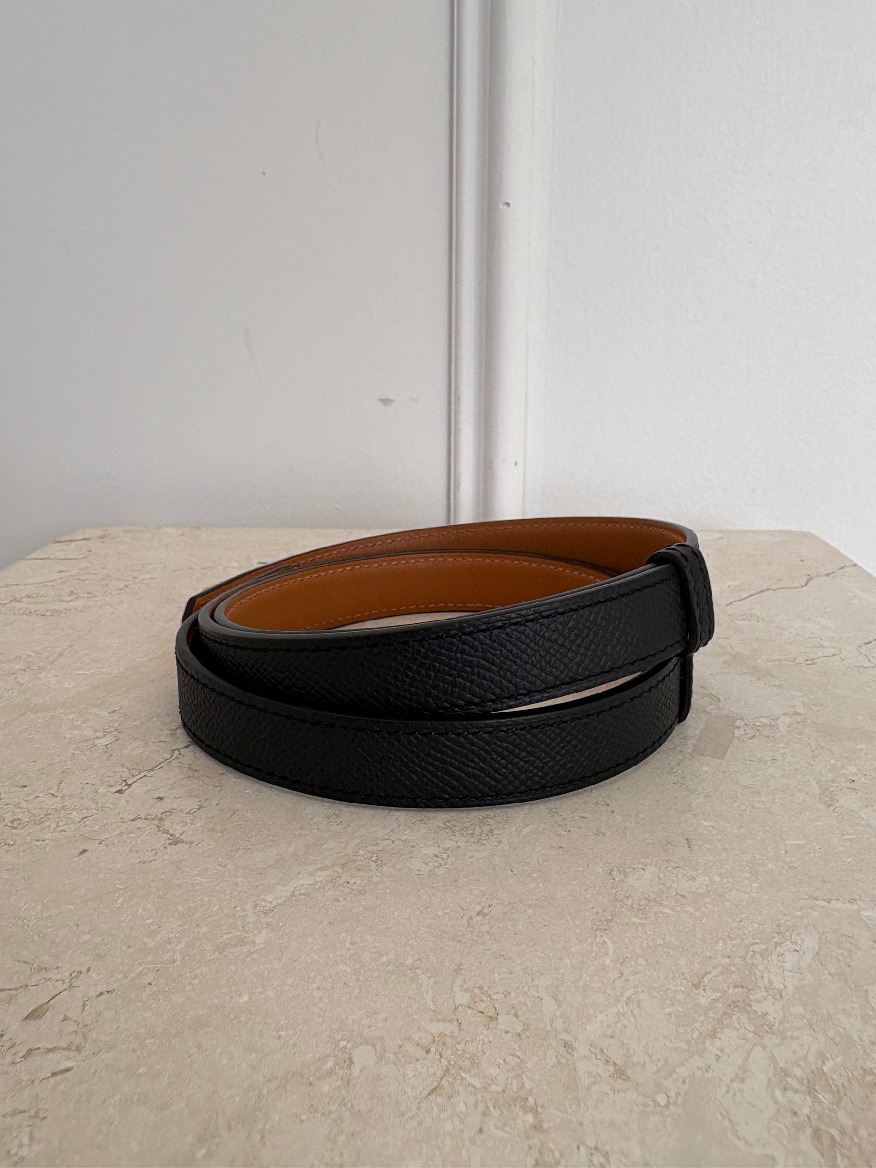 Hermès Black Leather Kelly Belt with Rose Gold Hardware, O/S