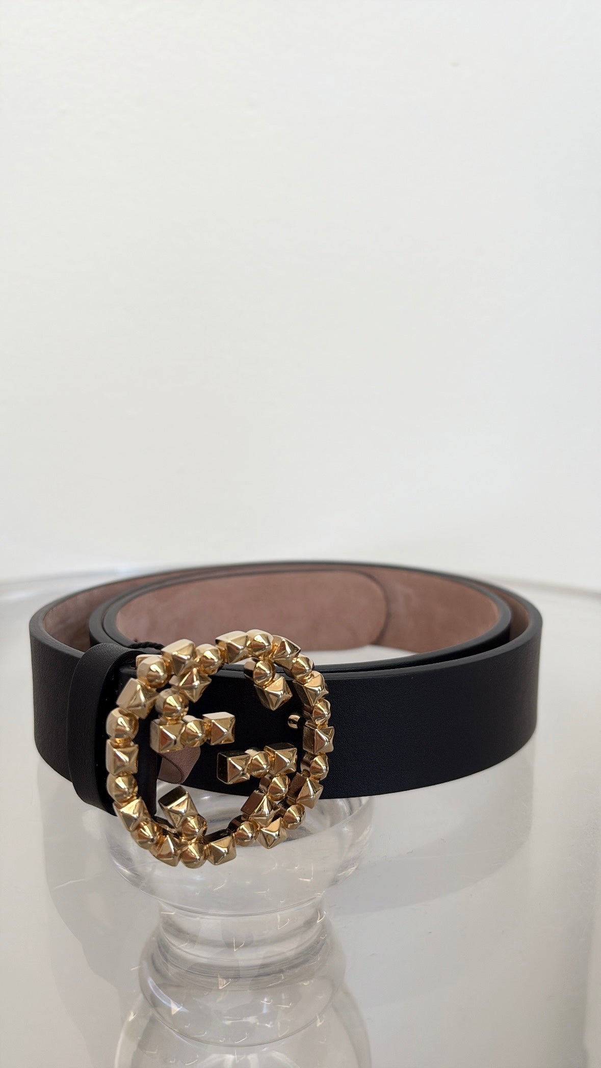 Gucci Black Leather Belt Gold GG, 85-34