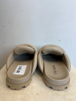 Prada Beige Padded Leather Logo Mules, 38