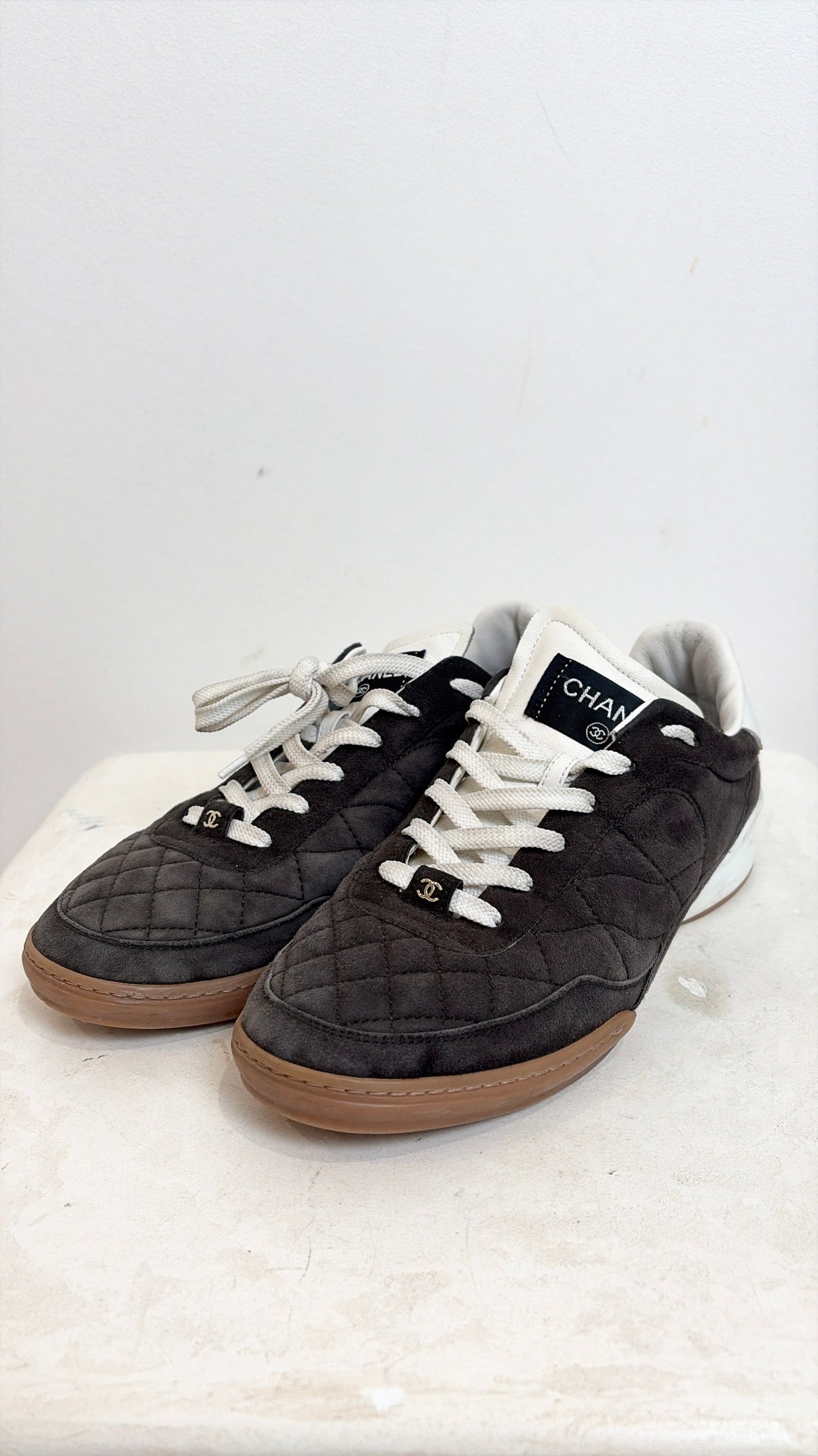 Chanel Quilted Suede Sneakers Dark Grey, 39.5