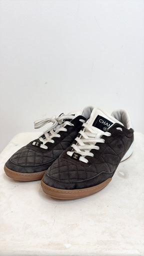 Chanel Quilted Suede Sneakers Dark Grey, 39.5