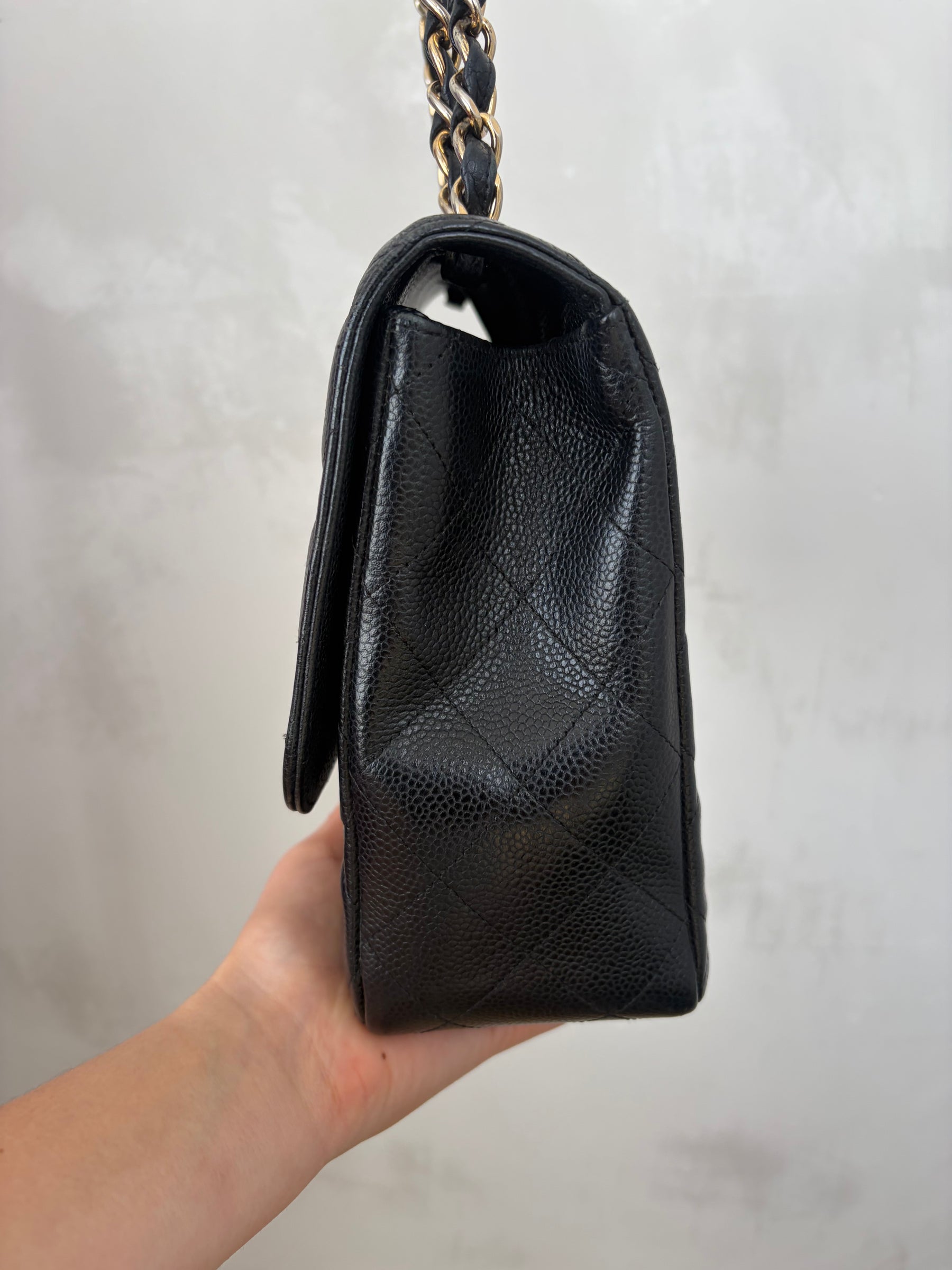Chanel Black Caviar Leather Jumbo Flap Bag with Gold Hardware