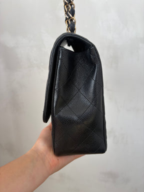 Chanel Black Caviar Leather Jumbo Flap Bag with Gold Hardware