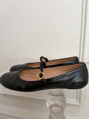 Gianvito Rossi Black Patent Leather Ballet Flats, 37.5