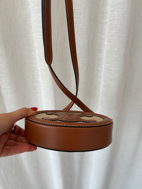 Celine Tan Leather and Canvas Oval Triomphe Bag