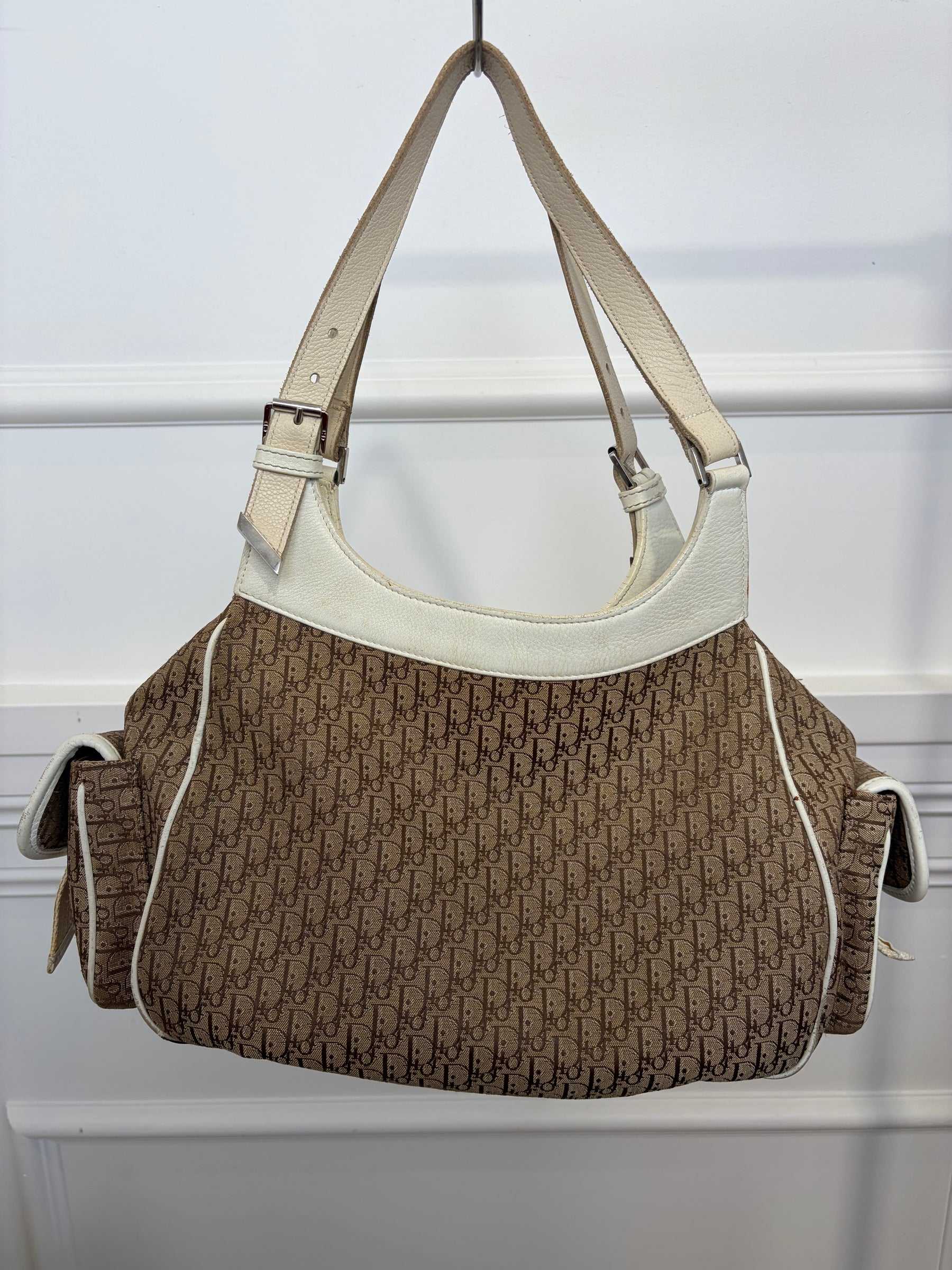 Dior Brown Diorissimo Canvas and White Leather Street Chic Pocket Hobo