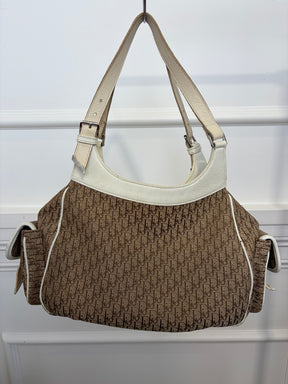 Dior Brown Diorissimo Canvas and White Leather Street Chic Pocket Hobo
