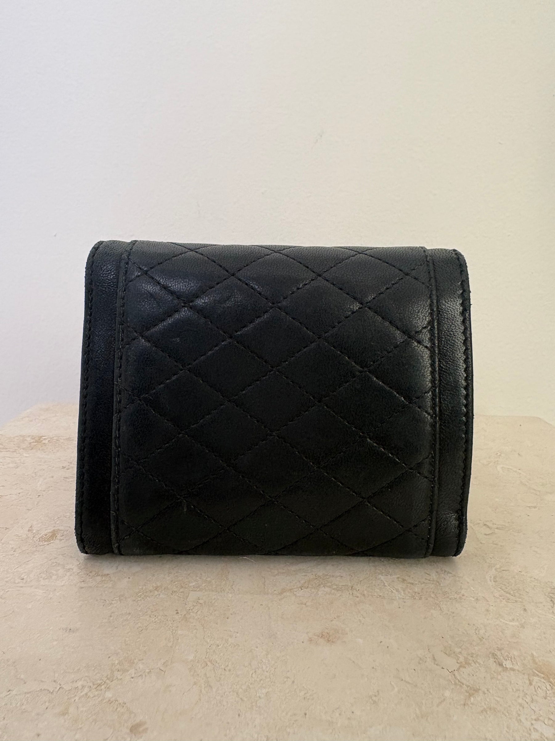 Saint Laurent Quilted Lambskin Tri Fold Wallet Black
