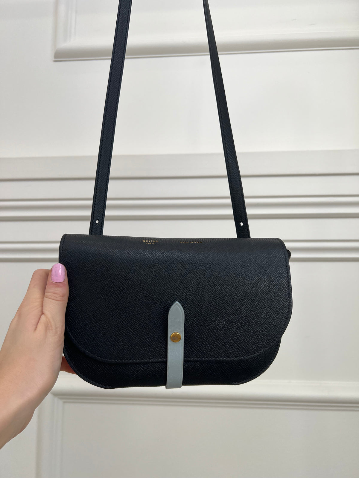 Celine Black Grained Leather Crossbody Flap Bag