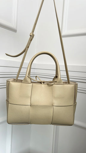 Bottega Veneta Mini Arco Tote Intraccio Leather With Detatchable Strap Beige