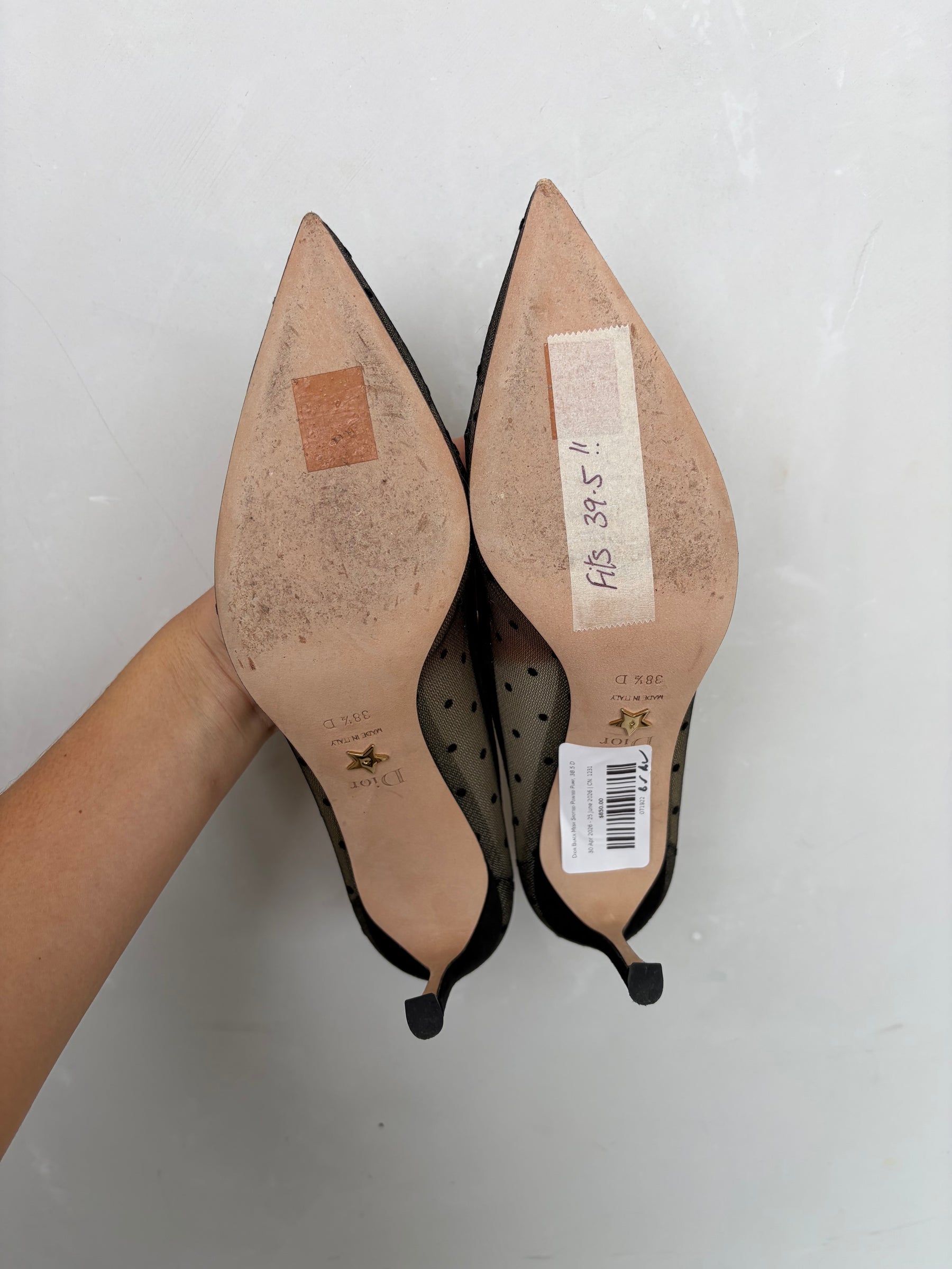 Dior Black Mesh Spotted Pointed Pump, 38.5 D