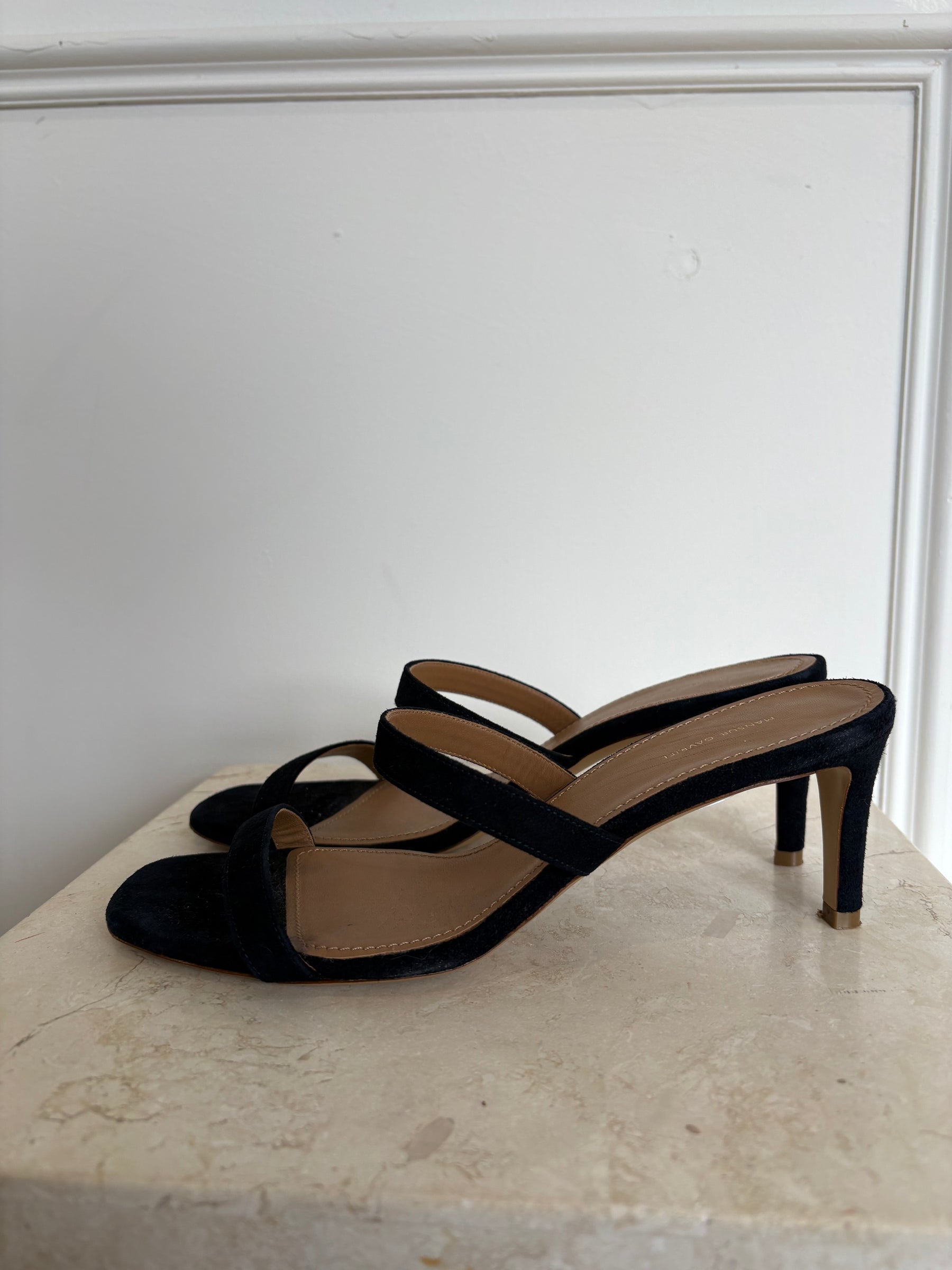 Mansur Gavriel Navy Suede Strappy Mules, 37