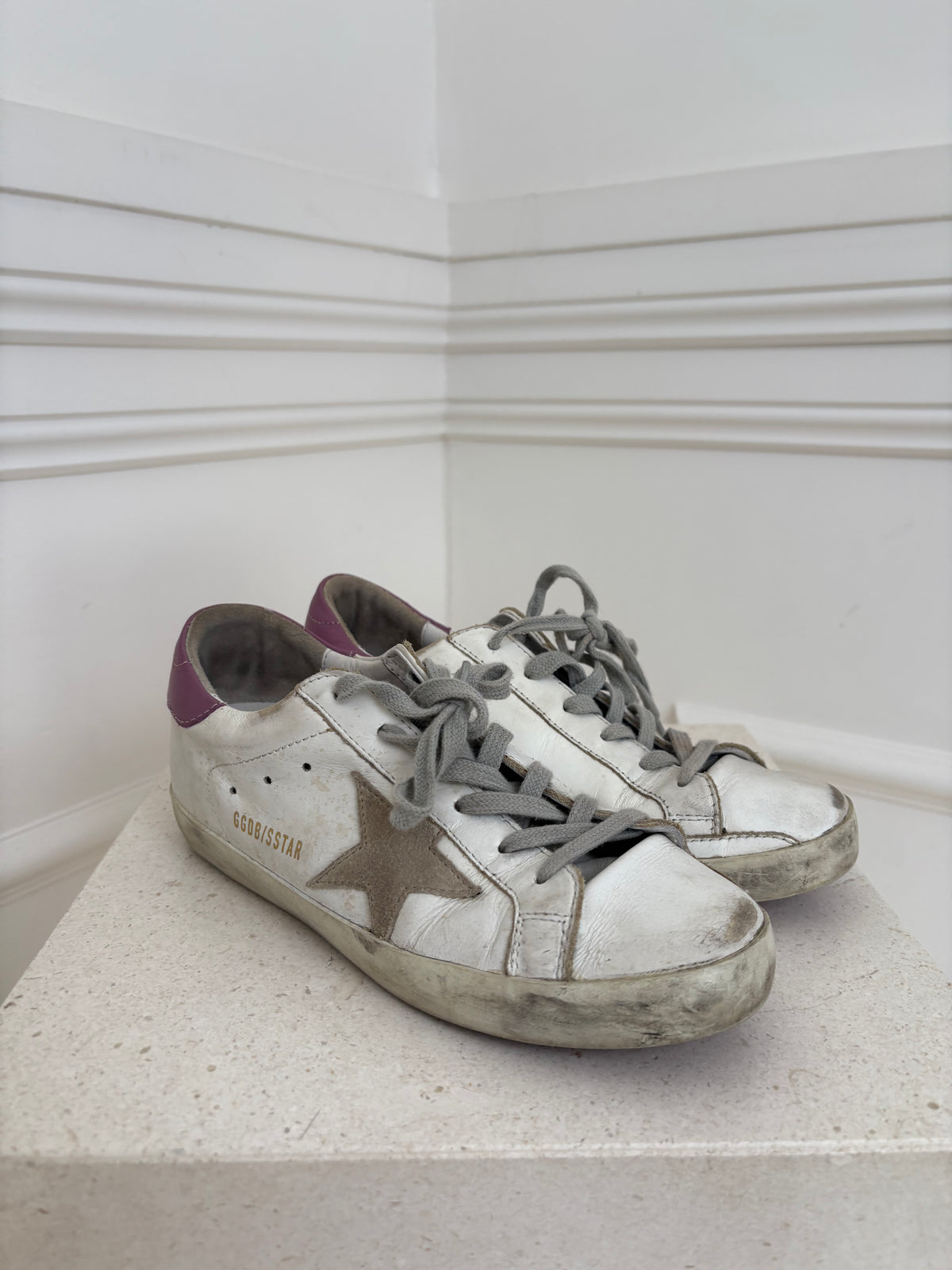 Golden Goose White and Purple Superstar Sneakers, 37