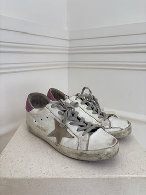 Golden Goose White and Purple Superstar Sneakers, 37