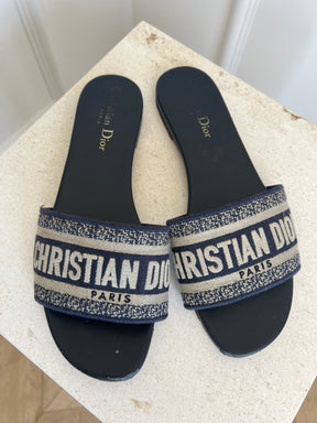 Dior Navy Logo D Way Slides, 37.5