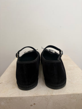 Giambattista Valli Black Velvet Crystal Bow Mary Janes, 41