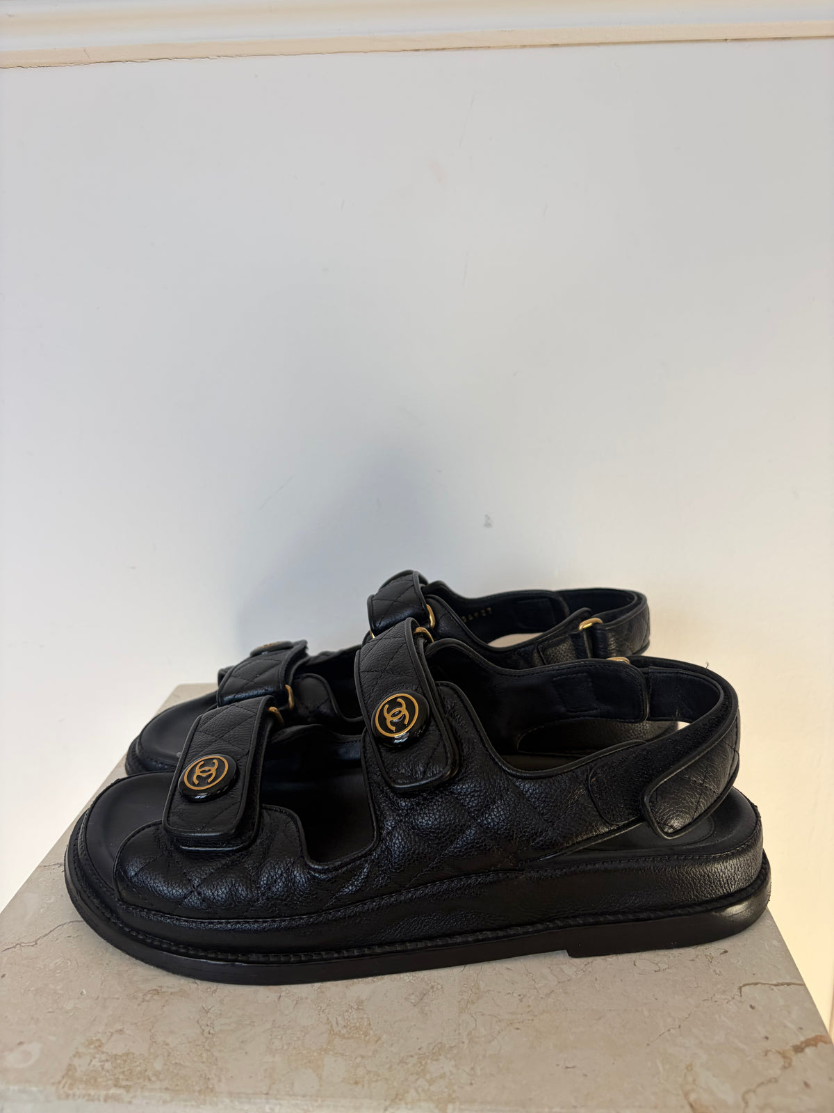 Chanel Black Caviar Leather Dad Sandals, 40 C