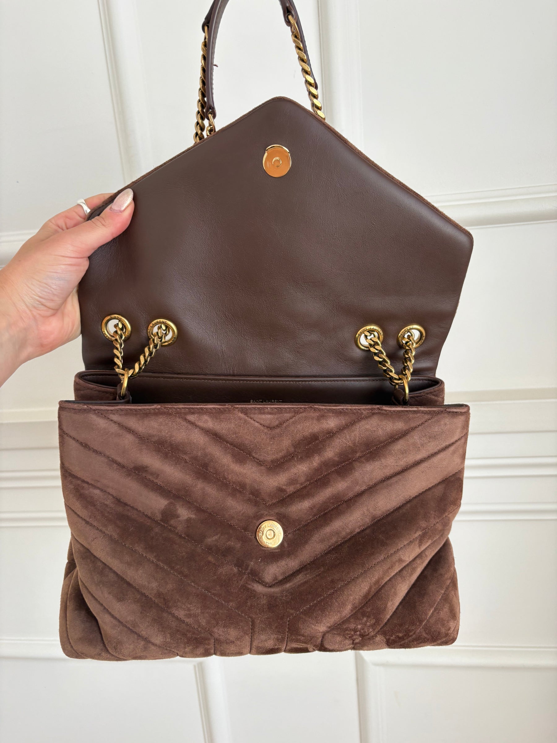 Saint Laurnet Chocolate Suede Medium Lou Lou Bag