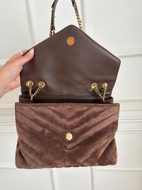 Saint Laurnet Chocolate Suede Medium Lou Lou Bag