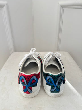 Gucci White Rose Embroidered Sneakers, 38