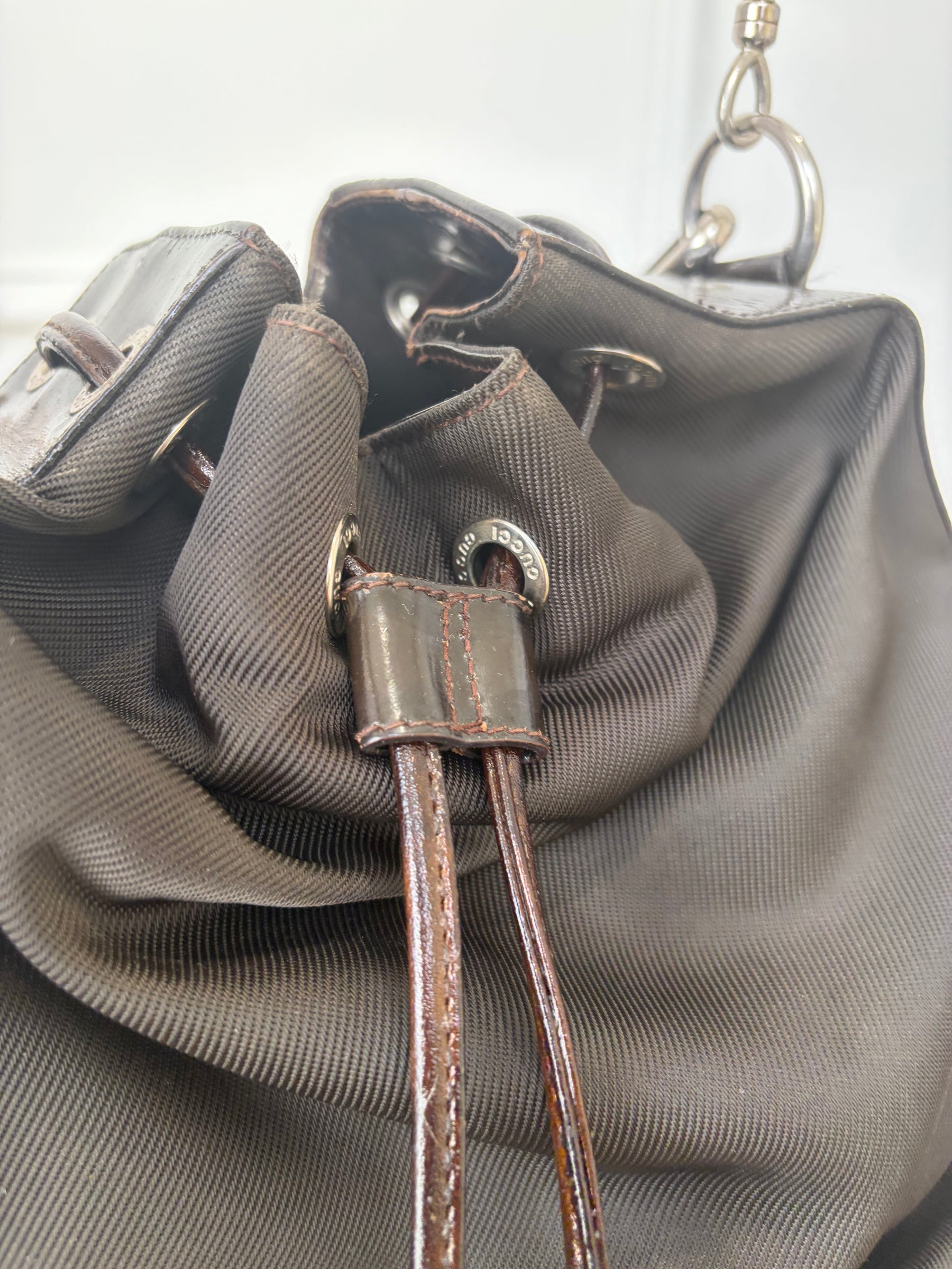 Gucci Vintage Bamboo Nylong Leather Bucket Bag, 8 AU