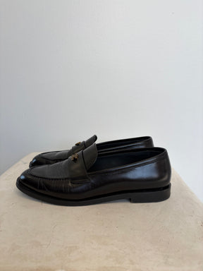 Chanel CC Black Leather Loafers, 38