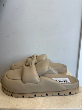 Prada Beige Padded Leather Logo Mules, 38