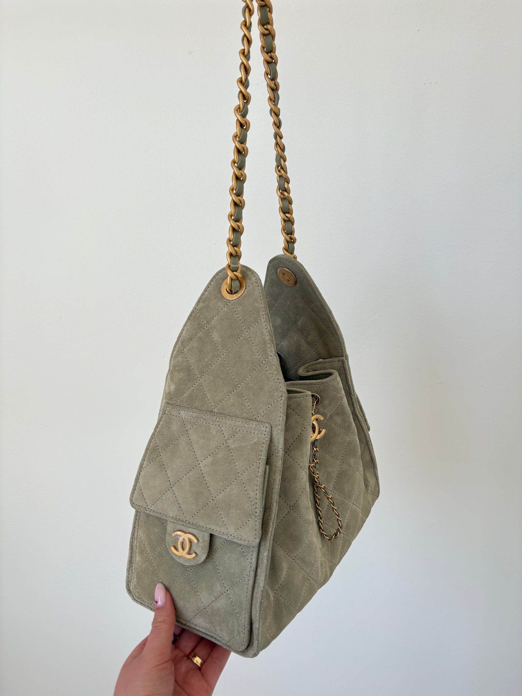 Chanel Small 25 in Sage Suede Bag