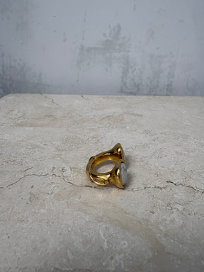 Loewe Gold Tone Marbled Stone Ring, S