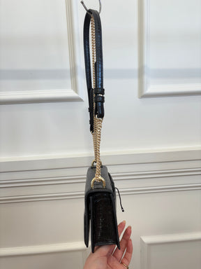 Oroton Black Croc Embossed Small Shoulder Bag