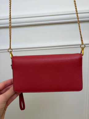 Prada Red Saffiano Leather Wallet on Chain