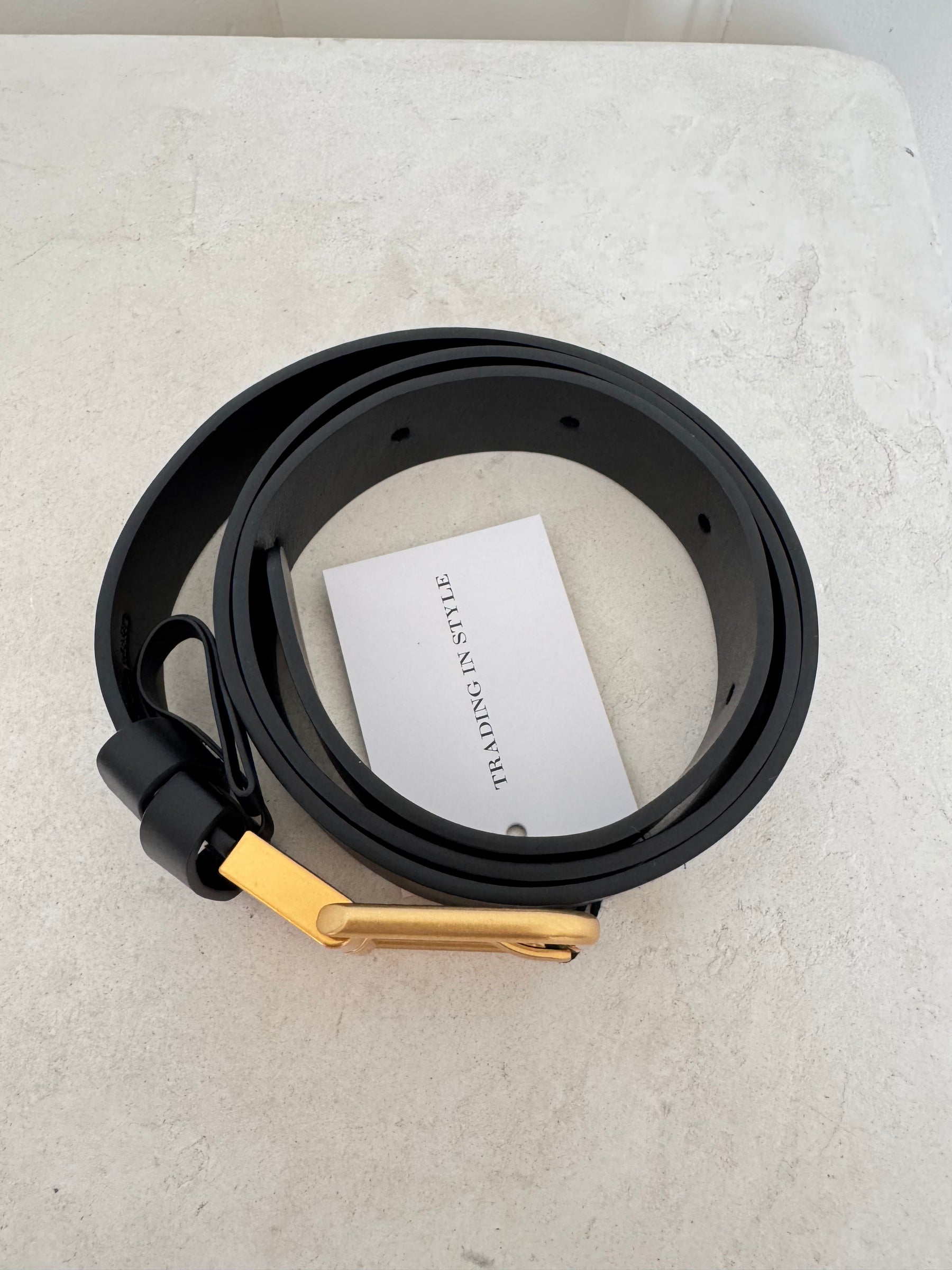 Camilla and Marc Black Leather Brushed Buckle Belt, S/M