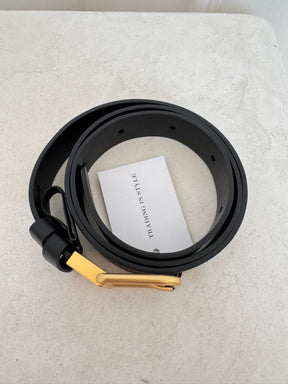 Camilla and Marc Black Leather Brushed Buckle Belt, S/M