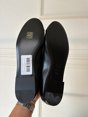 Chanel Black Leather And Grosgrain Mary Jane Flats, 39 C