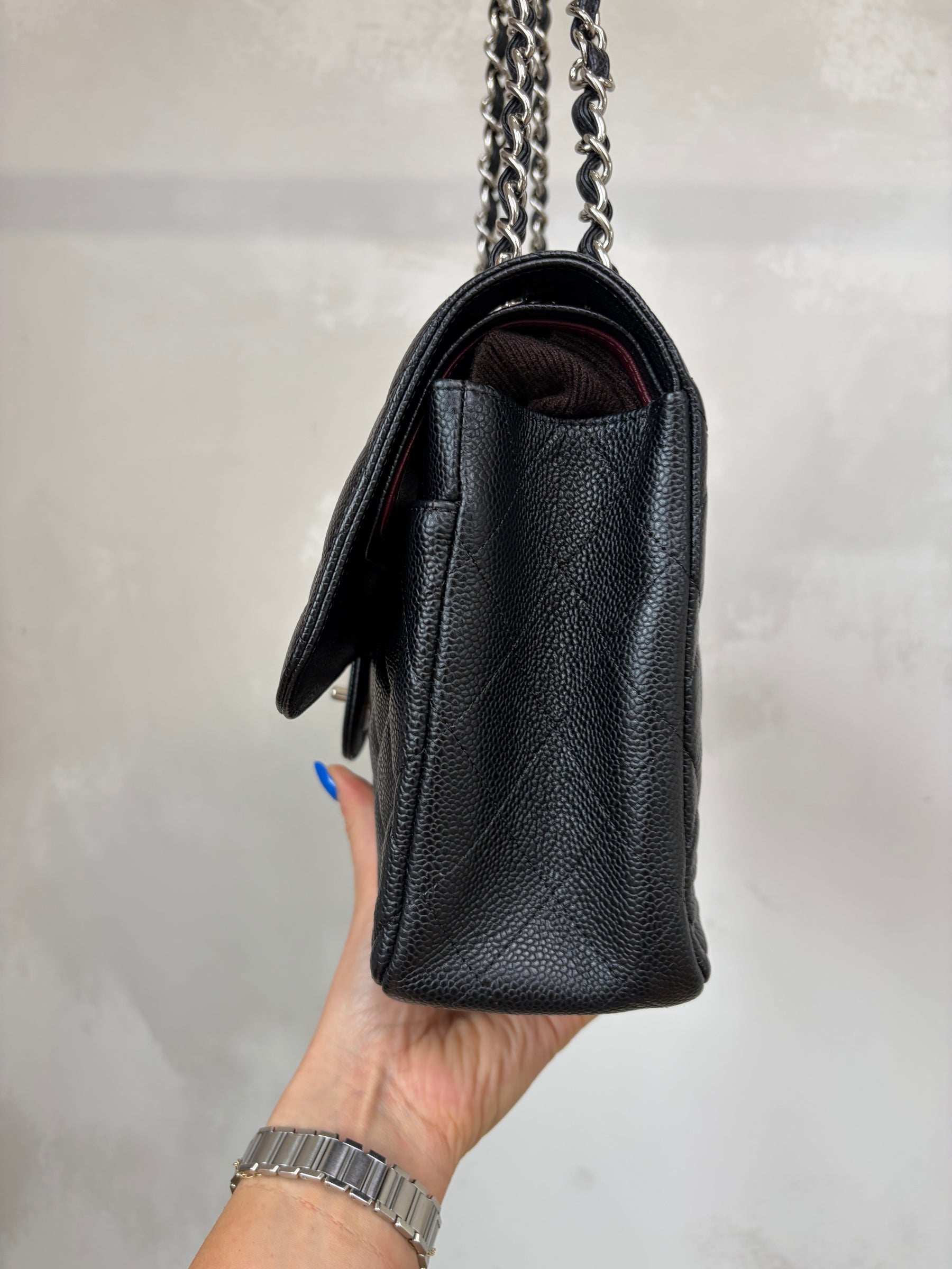 Chanel Jumbo Carviar Double Flap Bag Black Silver HW